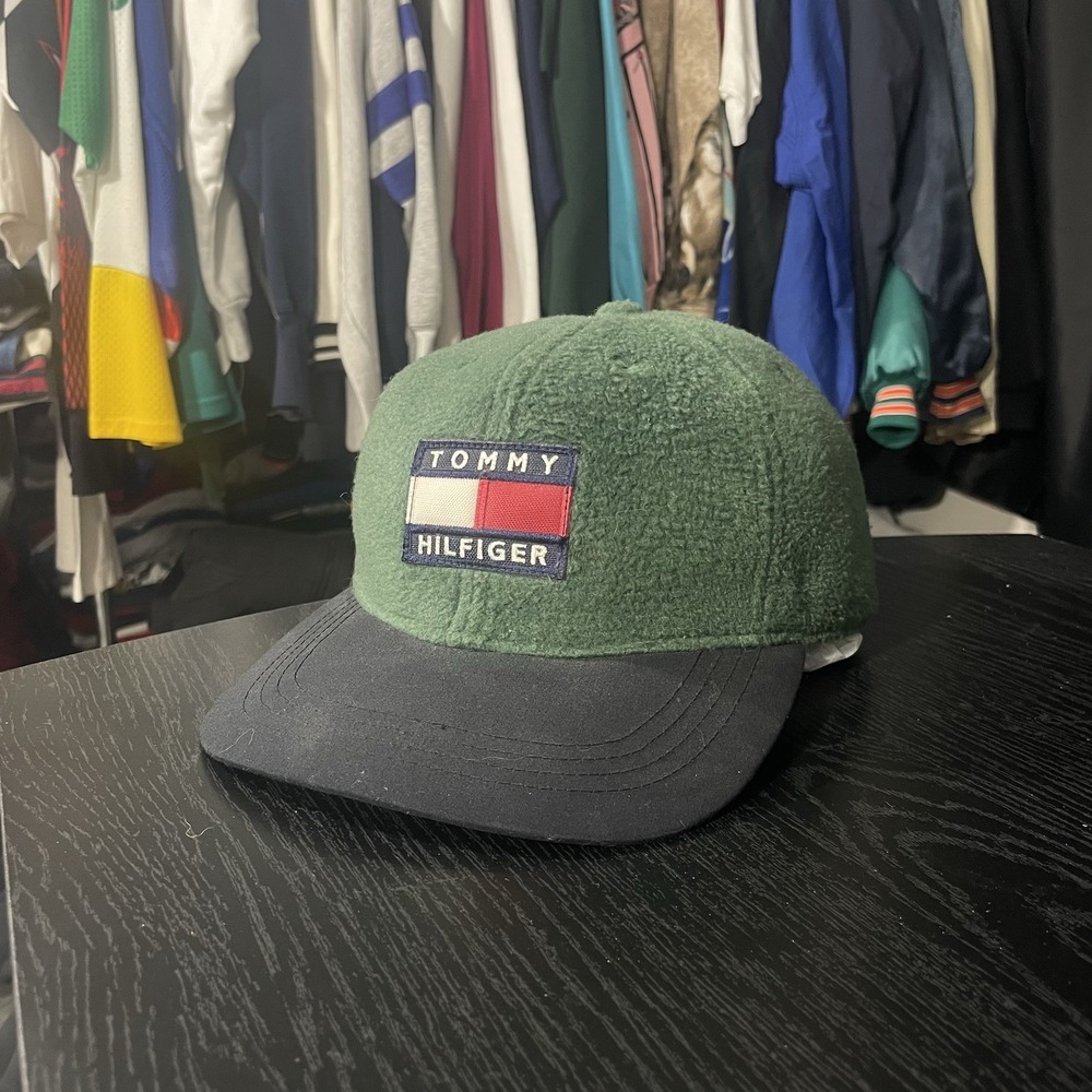 Vintage 90s Tommy Hilfiger Green Fleece Strap‎ Back Hat